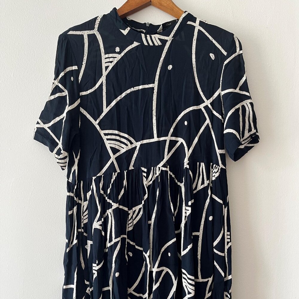 Bold Navy & White Abstract Patterned Shirtdress